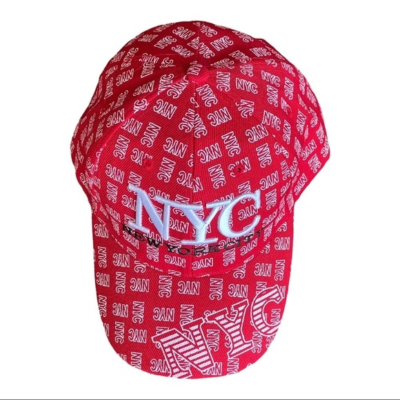 New York City Adjustable Wool Baseball Cap Red NYC Embroidery Allover Print - Picture 1 of 10